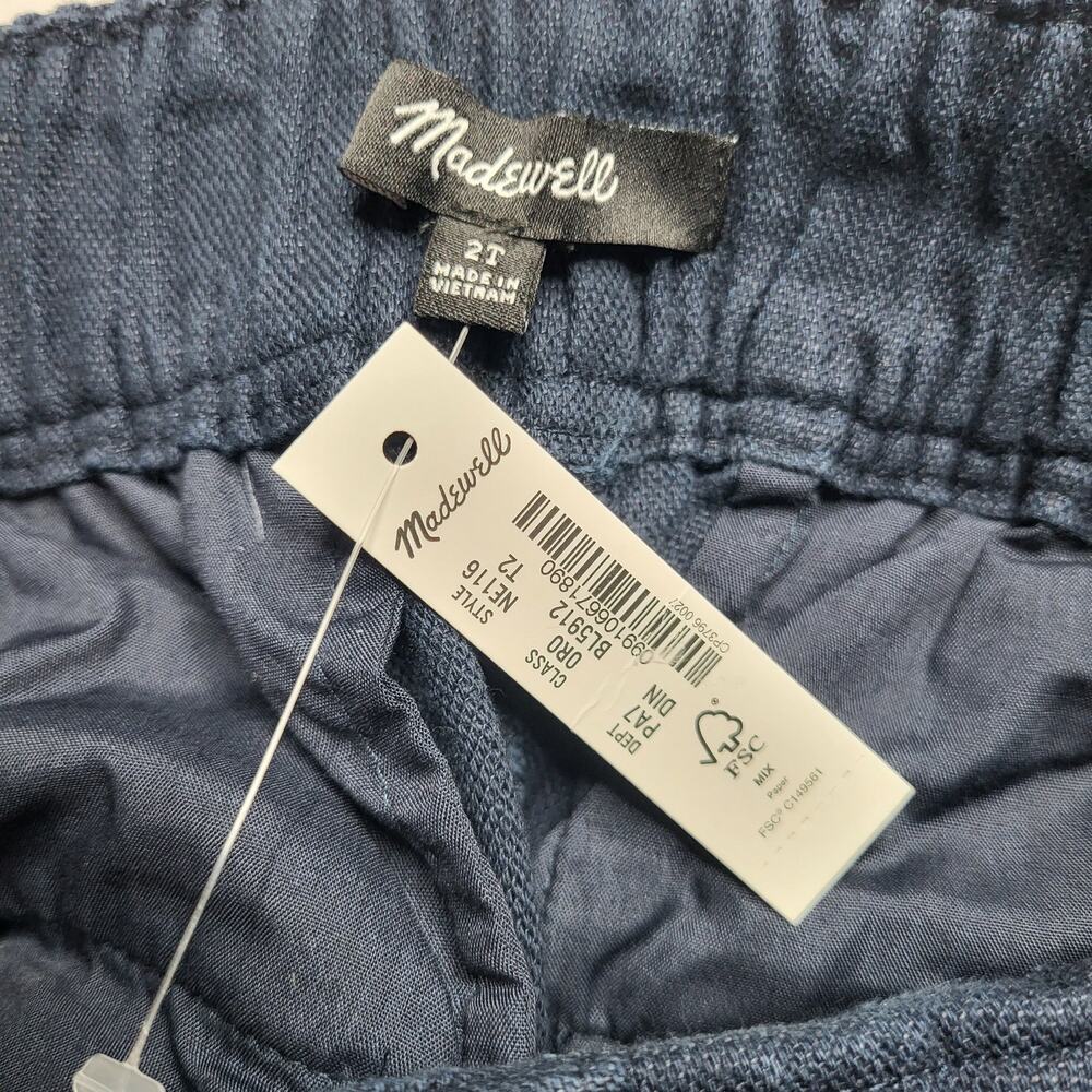 Madewell Tall Cotton Linen Pleated Wide Leg Pants Navy Blue Indigo Spring 2T 2 - Picture 9 of 10